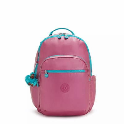 Mochilas Grandes Kipling Seoul Large Metallic 15" Laptop Mujer Rosas Metal | XMVE-24913