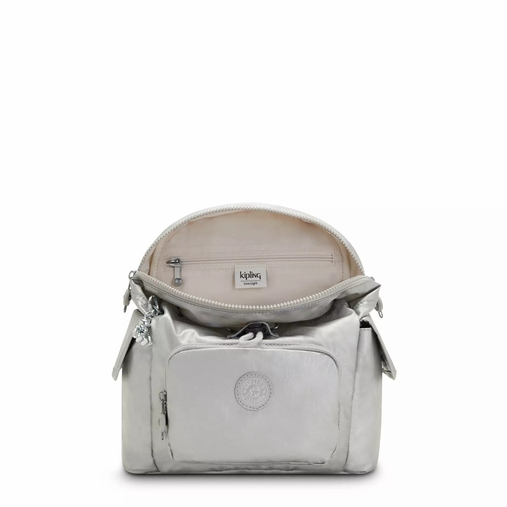 Mochilas De Moda Kipling City Pack Mini Metallic Mujer Metal Claro | BAVU-53796