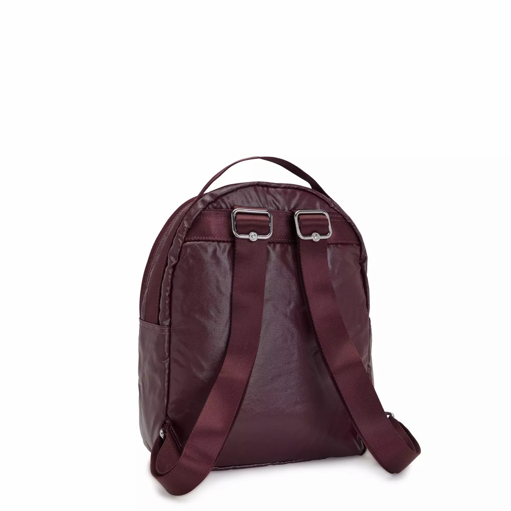 Mochilas De Moda Kipling Kae Metallic Mujer Burdeos Metal | GQTS-76320